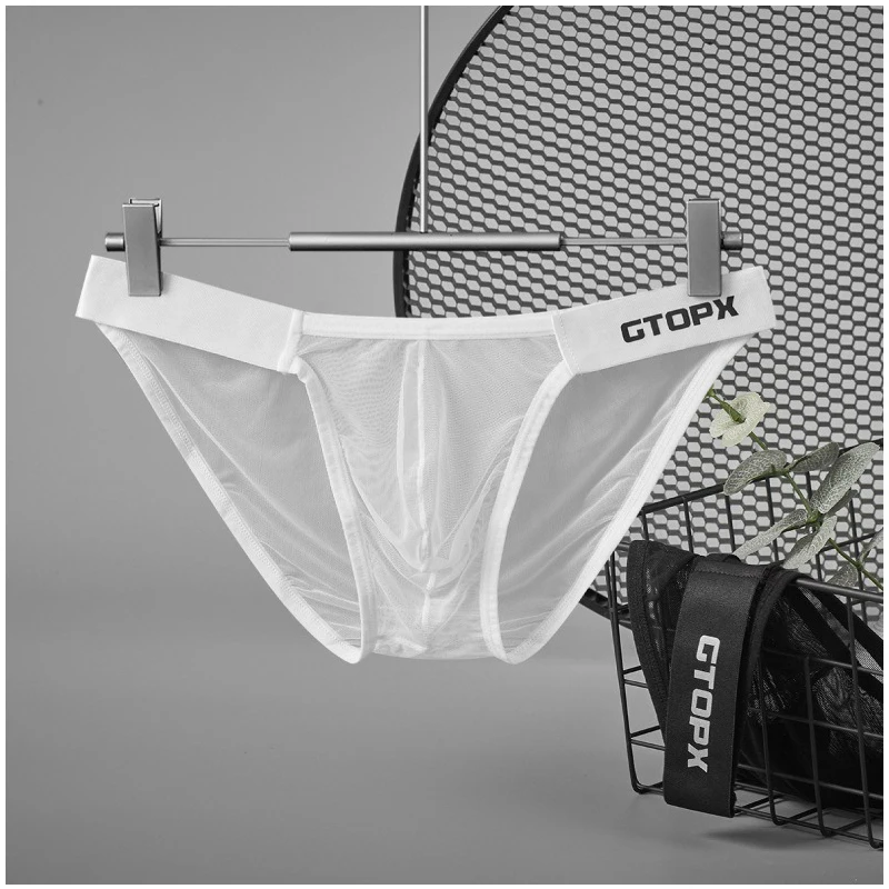 Men's Underwear Ultra-Thin Mesh Ice Silk Single-Layer Boxer Briefs Unique Waistband Thin U-Shaped Contoured Front Bag Underpants