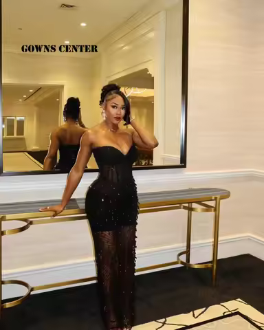 Luxury Illusion Black Stones Evening Prom Dress 2026 For Blackgirls Aso Ebi African Women Formal Wedding Party Dress Customized