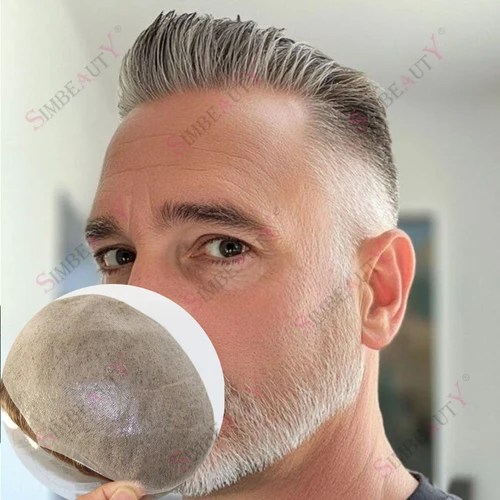 Imagen 1 del producto 80% Dense ligero 0,02mm piel ultrafina línea de cabello Natural hombres peluquín Invisible HD Poly marrón gris 550 # 620 # Postizos humanos