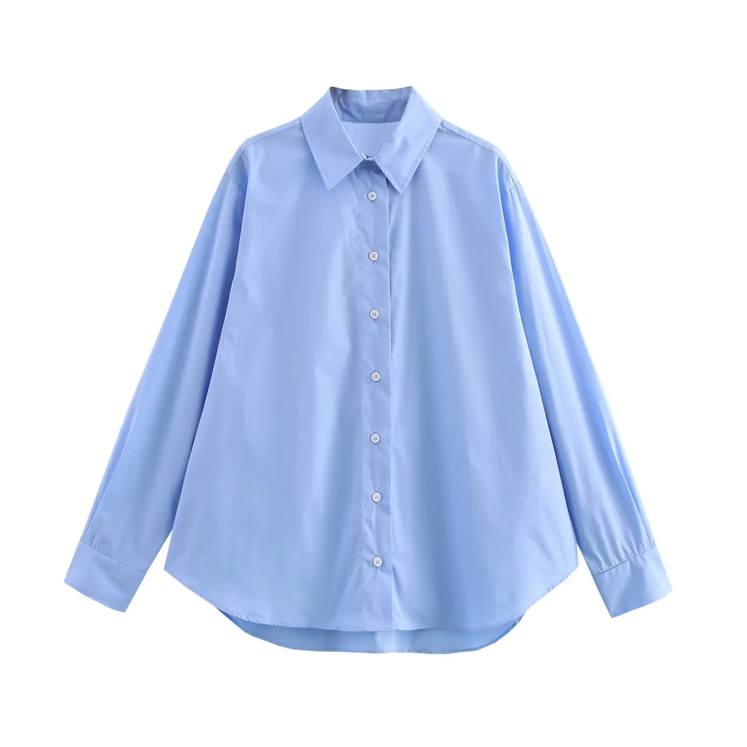 

2025 Summer Women's European and American Style Fashion Solid Color Back Ring Poplin Cotton Simple Shirt