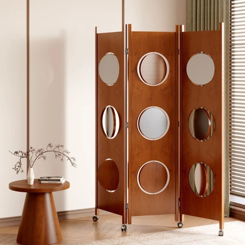 Screen retro removable screen solid wood high-end partition living room 2025 new solid wood folding screen
