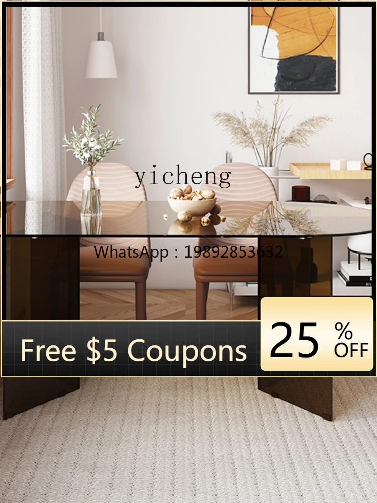 

ZZ Tempered Glass Dining Table Semicircle Island Table One Modern Design Rectangular