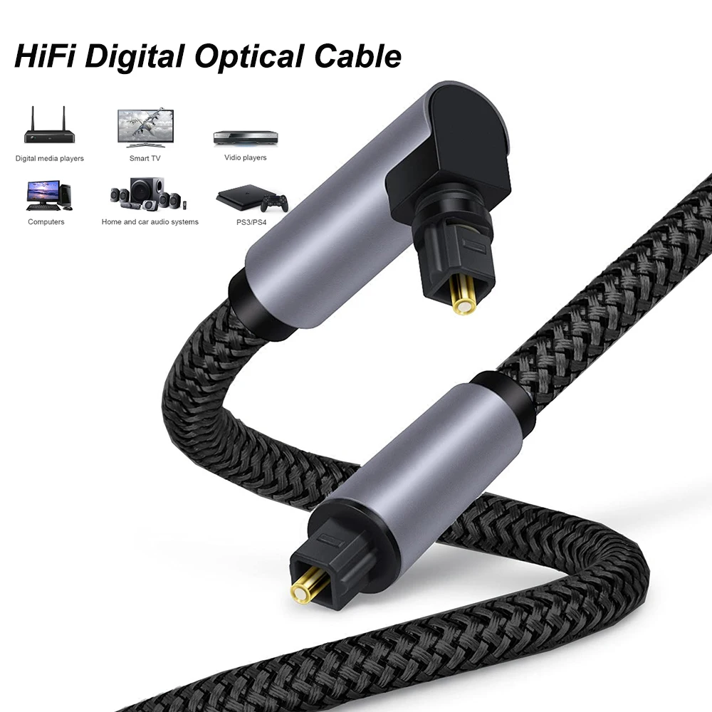 90 Degree Digital Optical Audio Cable 5.1 Right Angle Toslink SPDIF Coaxial Cable for Blu-ray Player Xbox Soundbar Fiber Cable