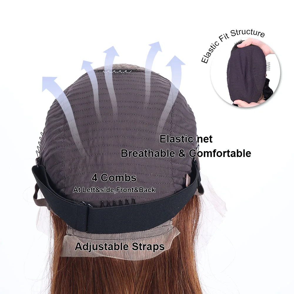 360 Full HD Lace Highlight Wig Human Hair 4/27 Brown Ombre Bone Straight Human Hair Wig 30 Inch HD Lace Frontal Human Hair Wig