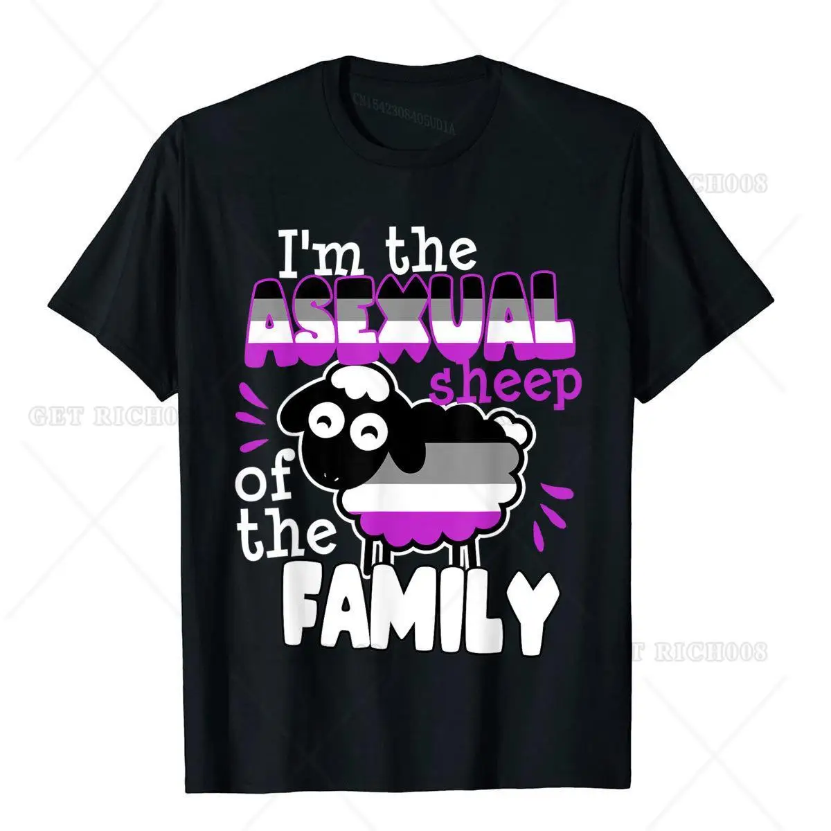 

Asexual Sheep of The Family Funny Pride Flag LGBT T-Shirt Slim Fit Top T-Shirts Men Fashion Cotton Hip Hop T Shirts