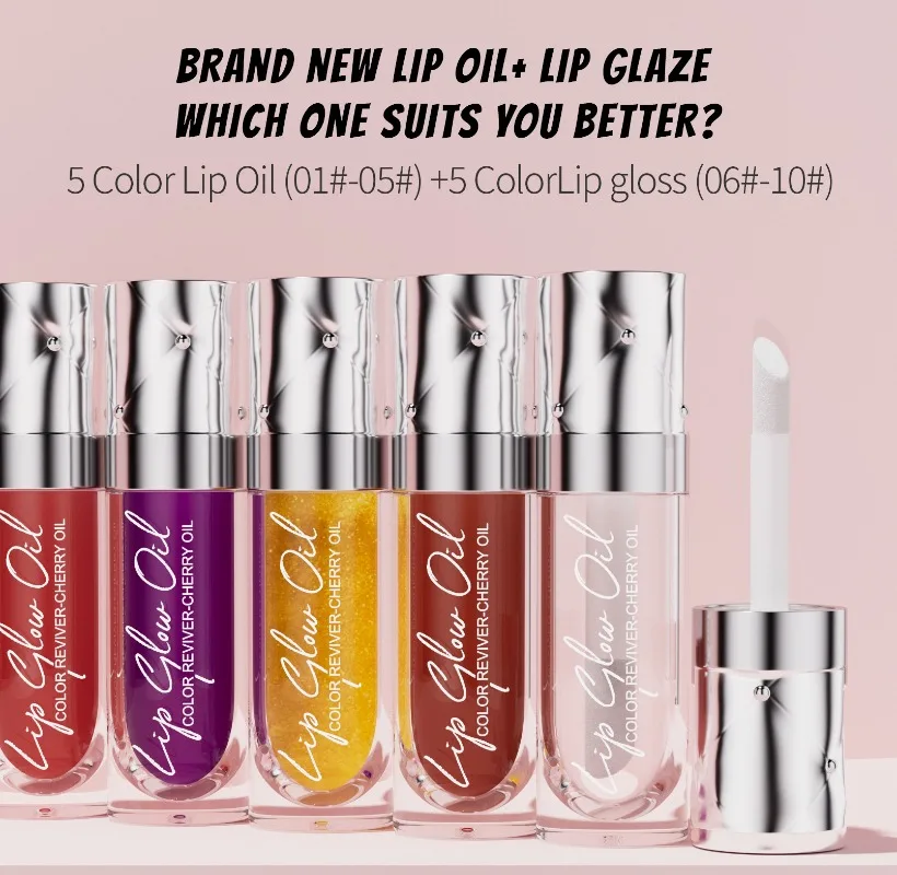 Aceite de brillo de labios con brillo de espejo, fórmula no pegajosa ligera con agua con cuidado hidratante, resistente a la transferencia, desgaste duradero, 10 colores