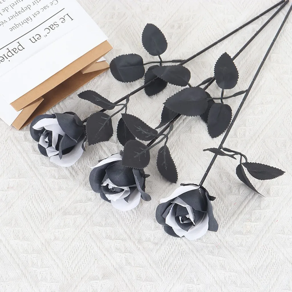 Artificial Roses Fake Black Roses Fake Silk Roses Handcrafted For Halloween Party Dark Scene Matching Gothic Theme Decoration