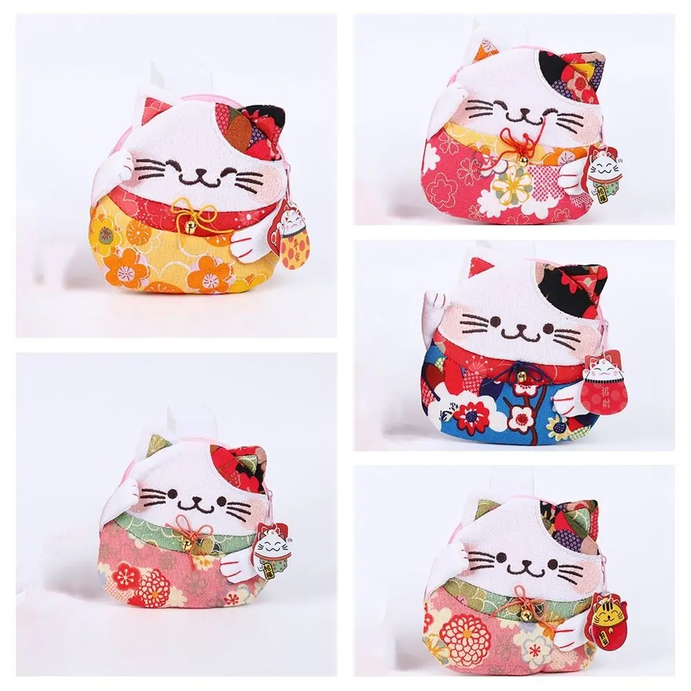 Monedero Maneki Neko de estilo japonés, billeteras con estampado de flores, bolso de mano de gato de la suerte, bolsa de almacenamiento, tarjetero con cremallera para exteriores