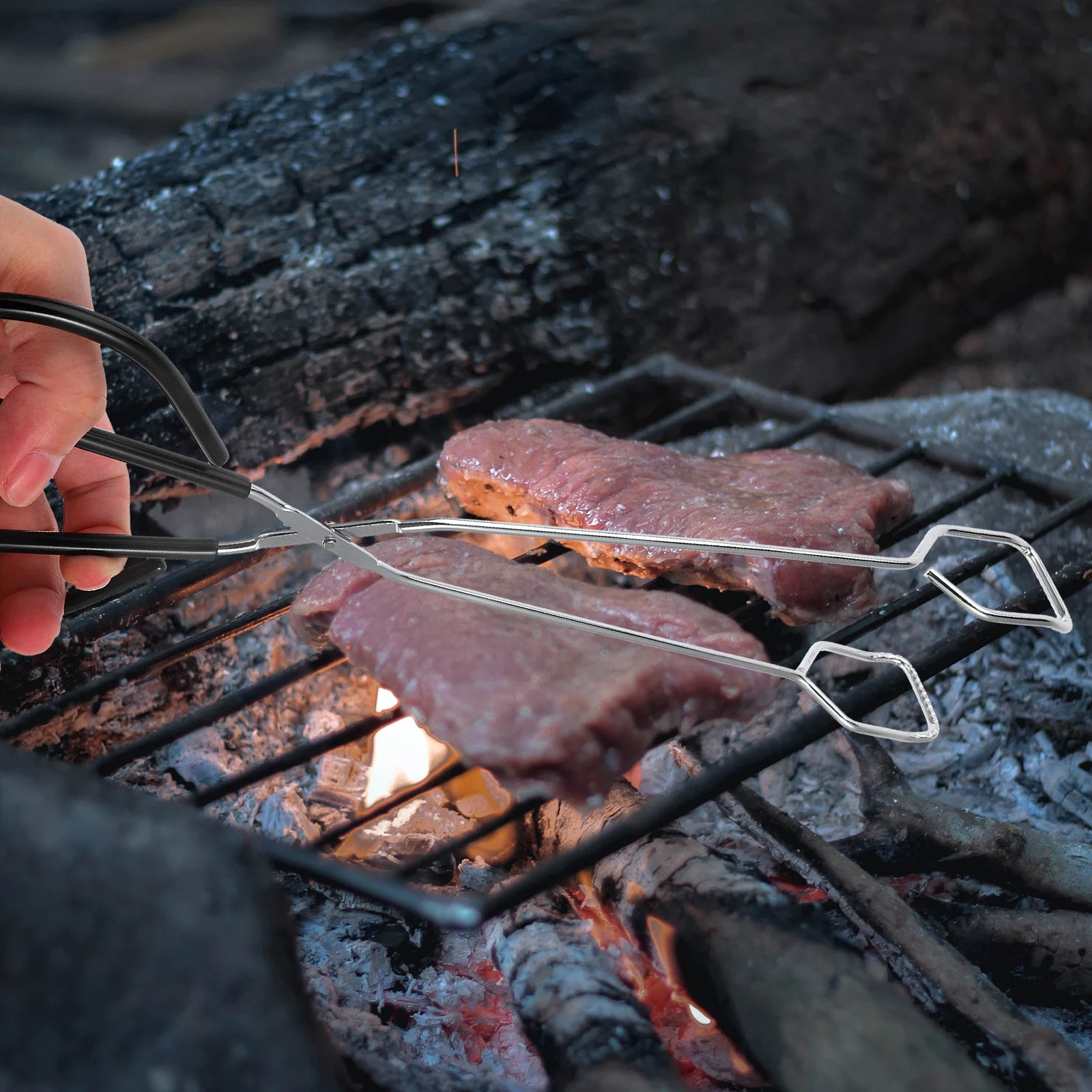 

2Pcs Multipurpose Food Clips Bread Tongs Wood Carbon Stainless Steel BBQ Tools Kitchen Gadgets Cooking Accessories
