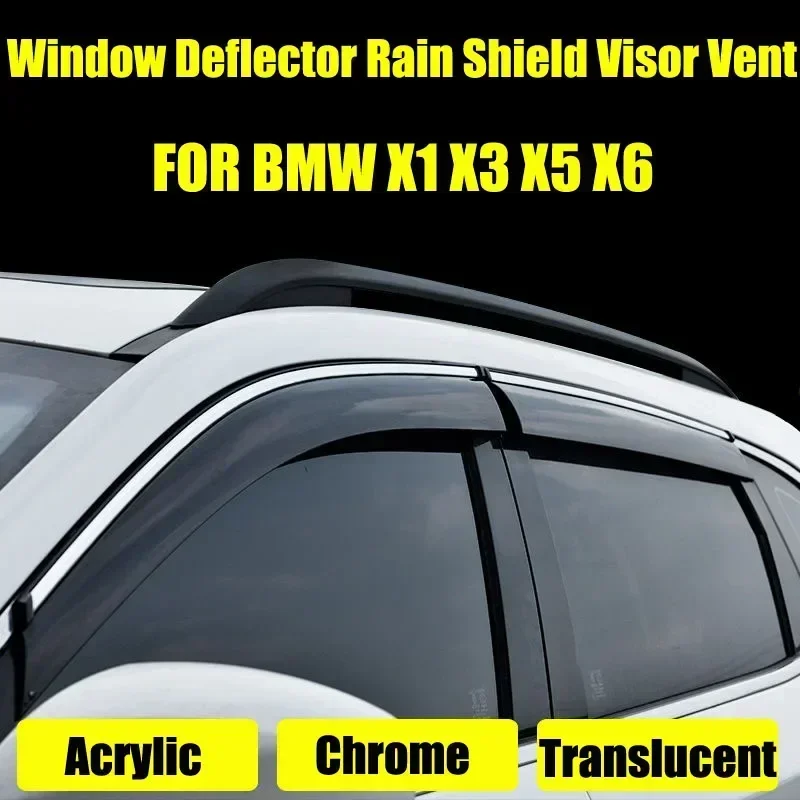 Chrome Line Acrylic Window Deflector SUN/RAIN Shield Visor Vent For BMW X1 X3 X5 X6 E70 E71 4 PCS/Set