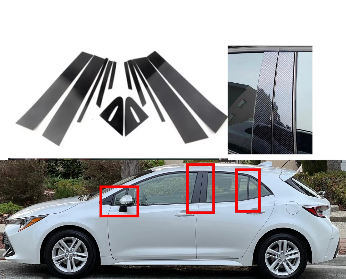 

12PCS Fit For Toyota Corolla (E210) Hatchback 2019 2020 2021 2022 2023 Gloss Black Pillar Posts Door Trim Moulding Window Cover