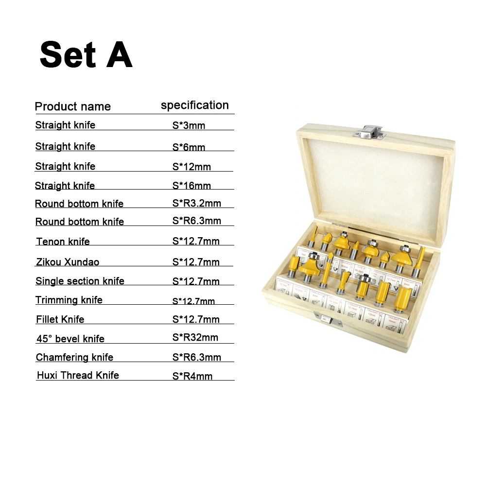 15pc / Set Woodworking Wood Milling Cutter Bits 1/4\'\' 6.35mm 8mm Shank Carbide Router Cutter For Wood Router Milling Engraving