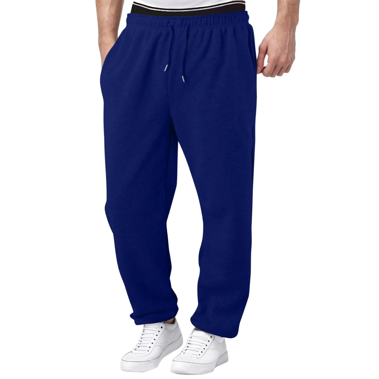 Novos homens inverno sweatpants cor sólida calças casuais de lã moletom largo confortável perna calças retas