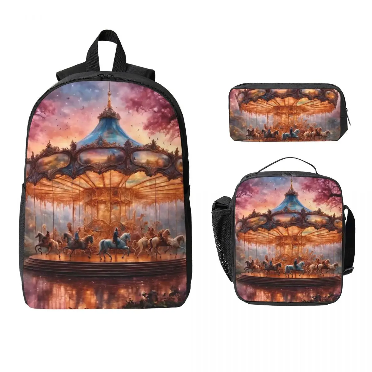 Artistic Details Of A Carousel Backpack Student BookBag School Bag Laptop Shoulder Bags 3ps Insulated Lunch Bag Pencil Case