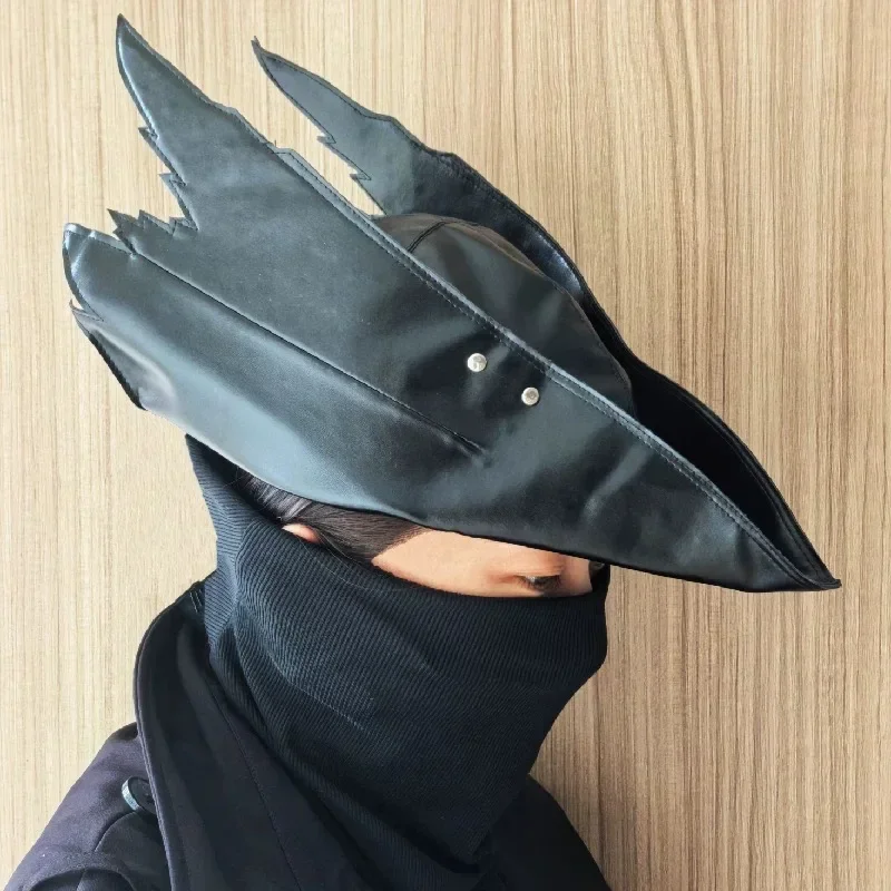 Blood Source Old Hunter Hat Cosplay PU Leather Peripheral Prop Costume Holloween Customized Black Soul Ring Assassin Ninja Hat