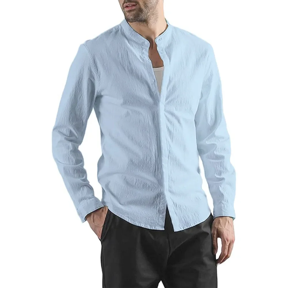 

Men's Long-Sleeved Cotton Linen Shirts Spring Summer Single Breasted Shirt Casual Beach Style Lightweight Button Tops