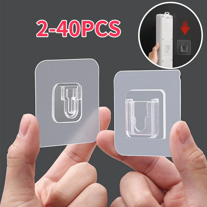 Double Sided Adhesive Wall Hooks Strong Wall Storage Traceless Transparent Hanger Bathroom Kitchen Bedroom Plug Socket Holders