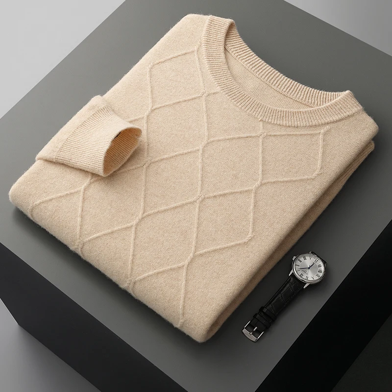 

Осень-зима, мужской шерстяной свитер, толстый теплый шерстяной пуловер с круглым вырезом, 100% мериносовая шерсть, трикотаж, удобный вязаный свитер, топы