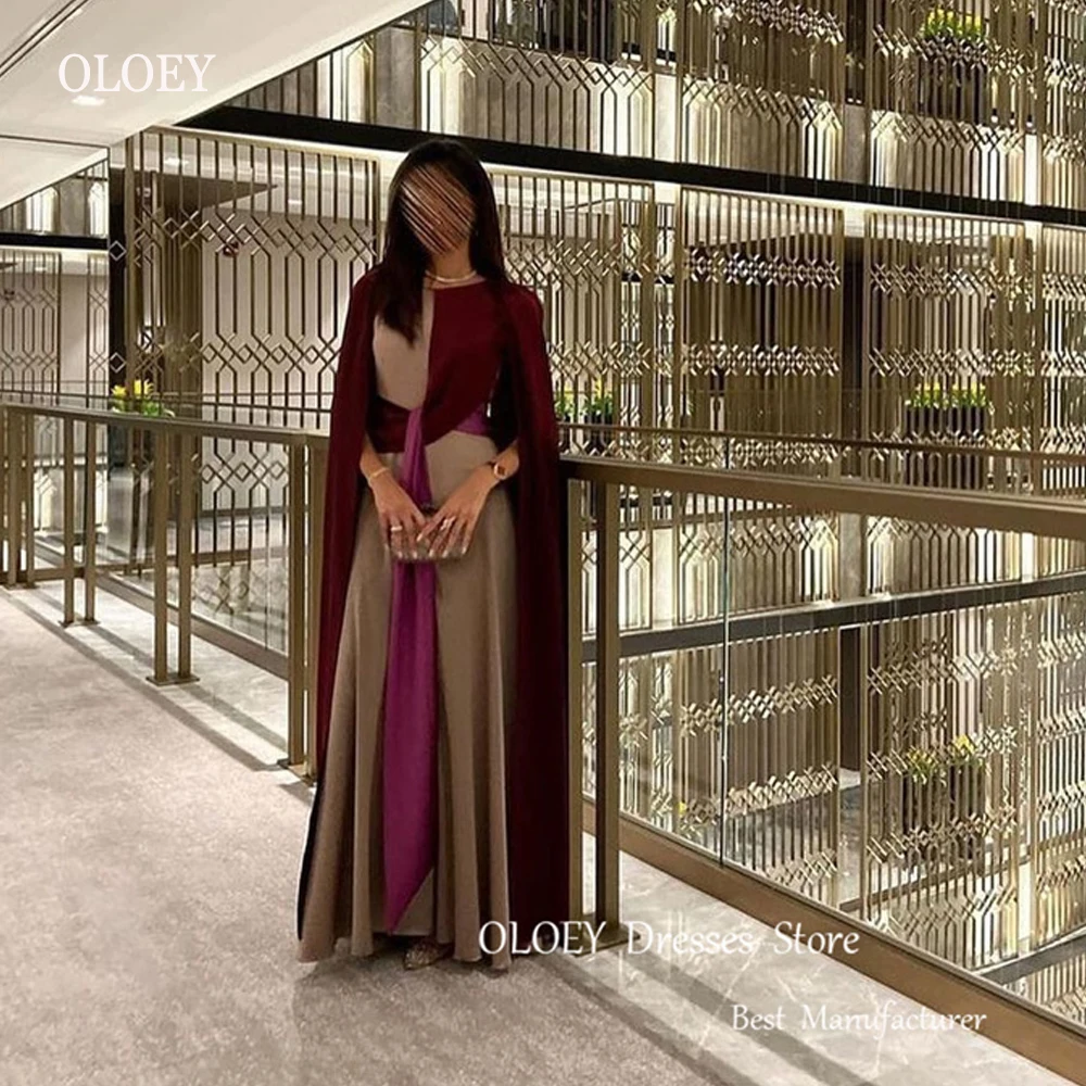 

OLOEY Vintage Burgunday Champagne Saudi Arabic Women Evening Dresses Long Sleeves Formal Party Dress Simple Prom Gowns 2023