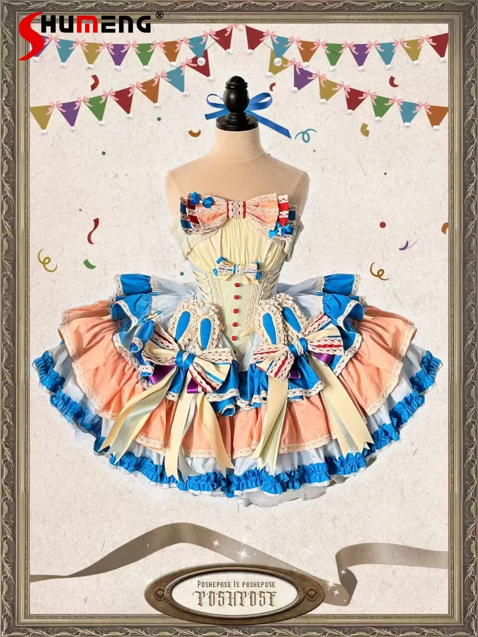 

Elegant High-end Princess Dress 3D Bow Stitching Color Birthday Mini Dress High Waist Slim Kawaii Lolita Ball Gown Dress Women