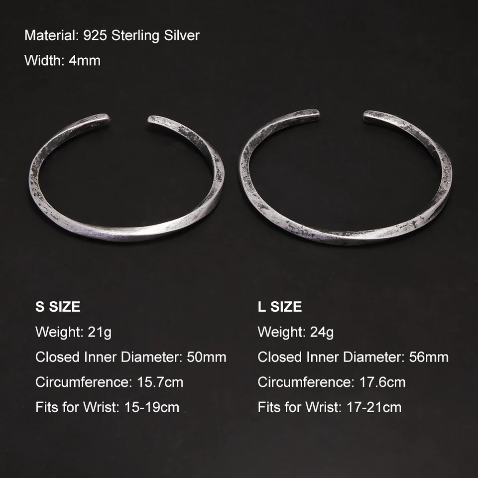925 Sterling Silver Mobius Bracelet Cuff Bangle for Men Women 4mm 