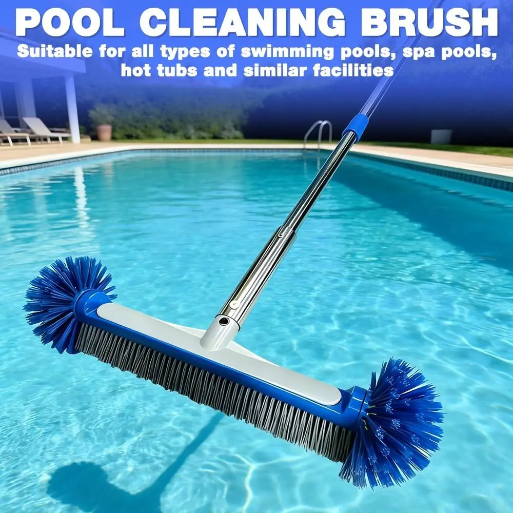 17 Inch Pool Cleaning Brush Reinforced Aluminium Back 7 Rows Premium Bristles Moss Removal Brush Semi-spherical Bristles