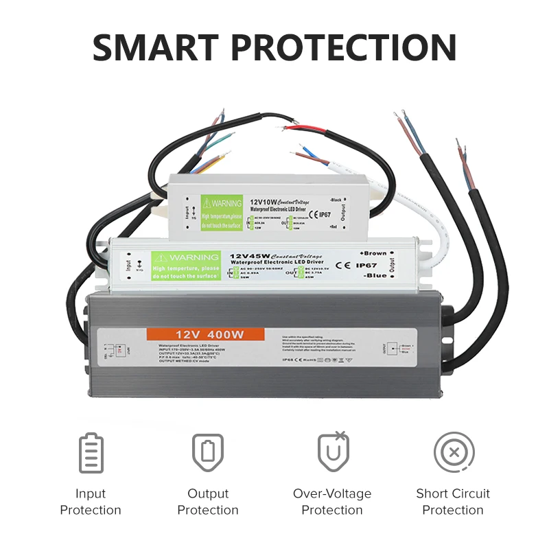 12V 10W-400W Waterproof IP67 Switching Power Supply LED Lighting Transformer AC to DC 12V Constant Voltage DC LED Driver Adapter