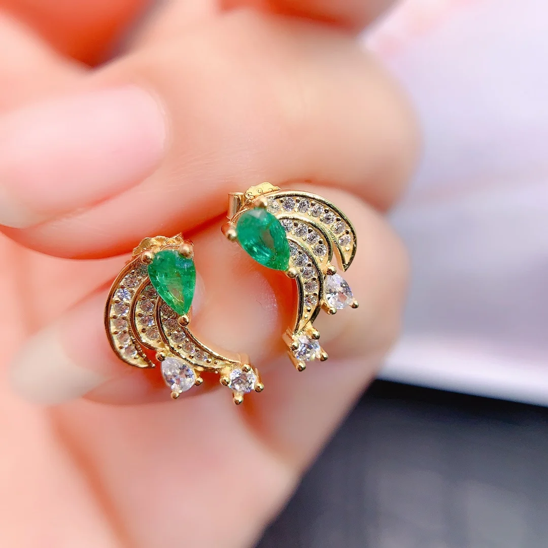 

SHILOVEM 925 sterling silver Natural Emerald stud earrings classic fine Jewelry women wedding gift wholesale le03058876agml