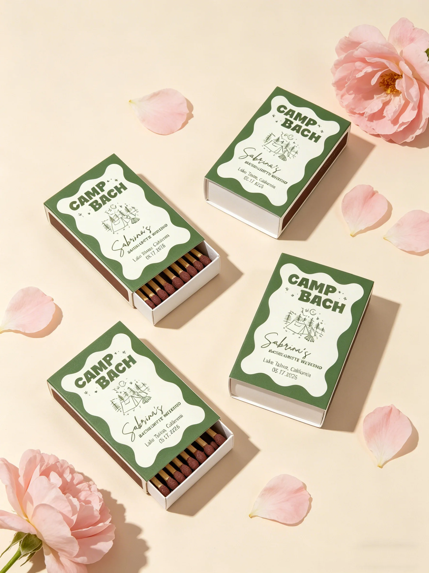 Cajas de Fósforos con Diseño de Bosque para Despedida de Soltera, Regalos para Glamping, Fin de Semana, Despedida de Soltera, Regalos para la Ducha Nupcial