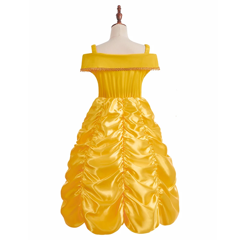 Girls Princess Dress Yellow Party Costume for Kids Fairytale Ball Gown with Crown Wand Gloves Children Cosplay Birthday Outfit
