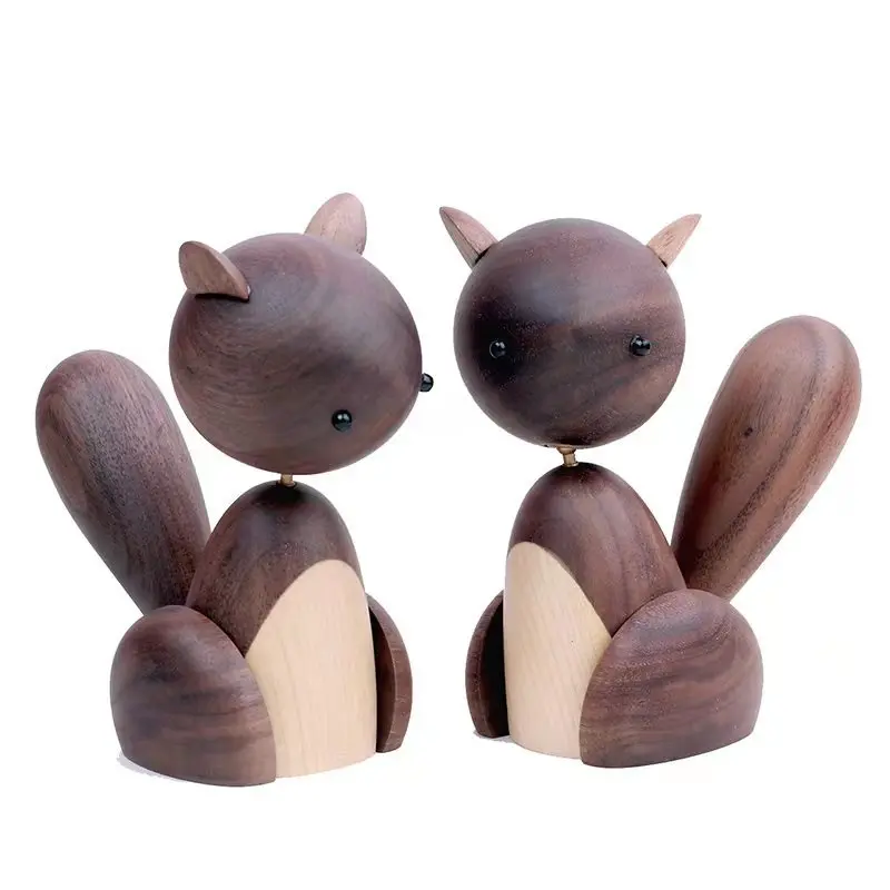 

Nordic Danish Handmade Wooden Squirrel Ornament Big Tailed Squirrel Solid Wood Crafts Brown Decoration Children Room Decoration