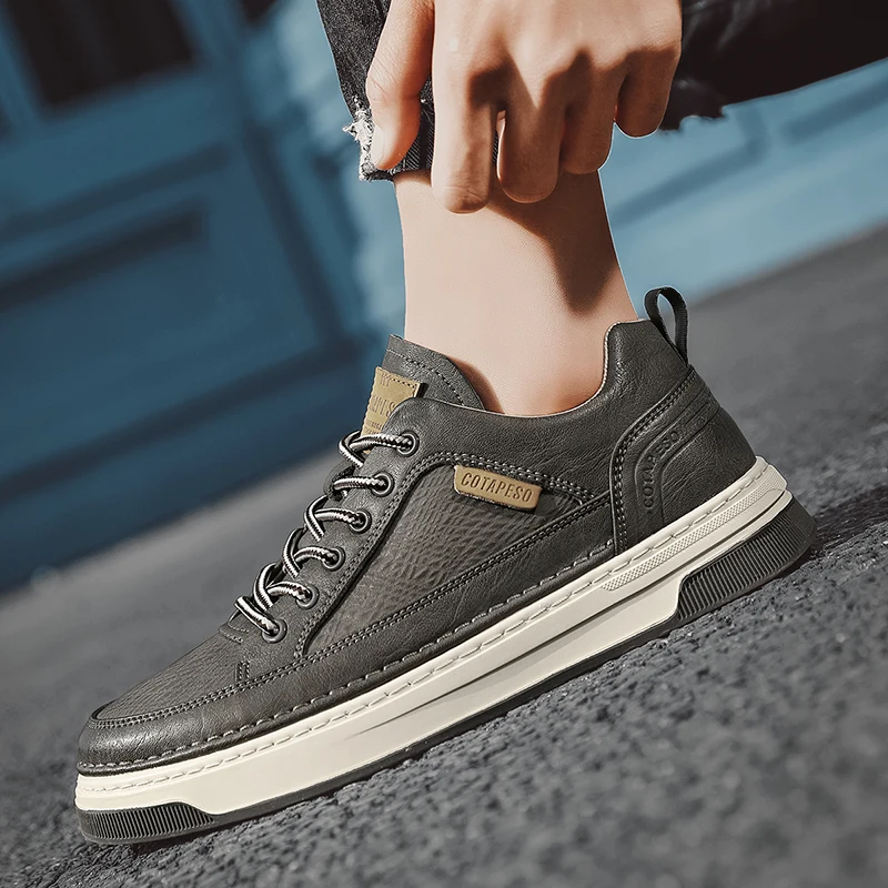 

2024 Men's Leather High end Leisure Fashion Skateboarding and Slow Running Sneakers, Anti slip and Breathable Youth Shoes