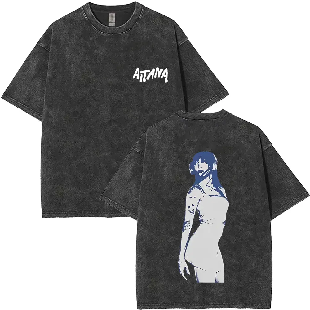 

Washed Vintage Singer Aitana CUARTO AZUL Album Graphic T-shirt Men Women Fashion Pop Music T Shrits Men's Casual Cotton T-shirts
