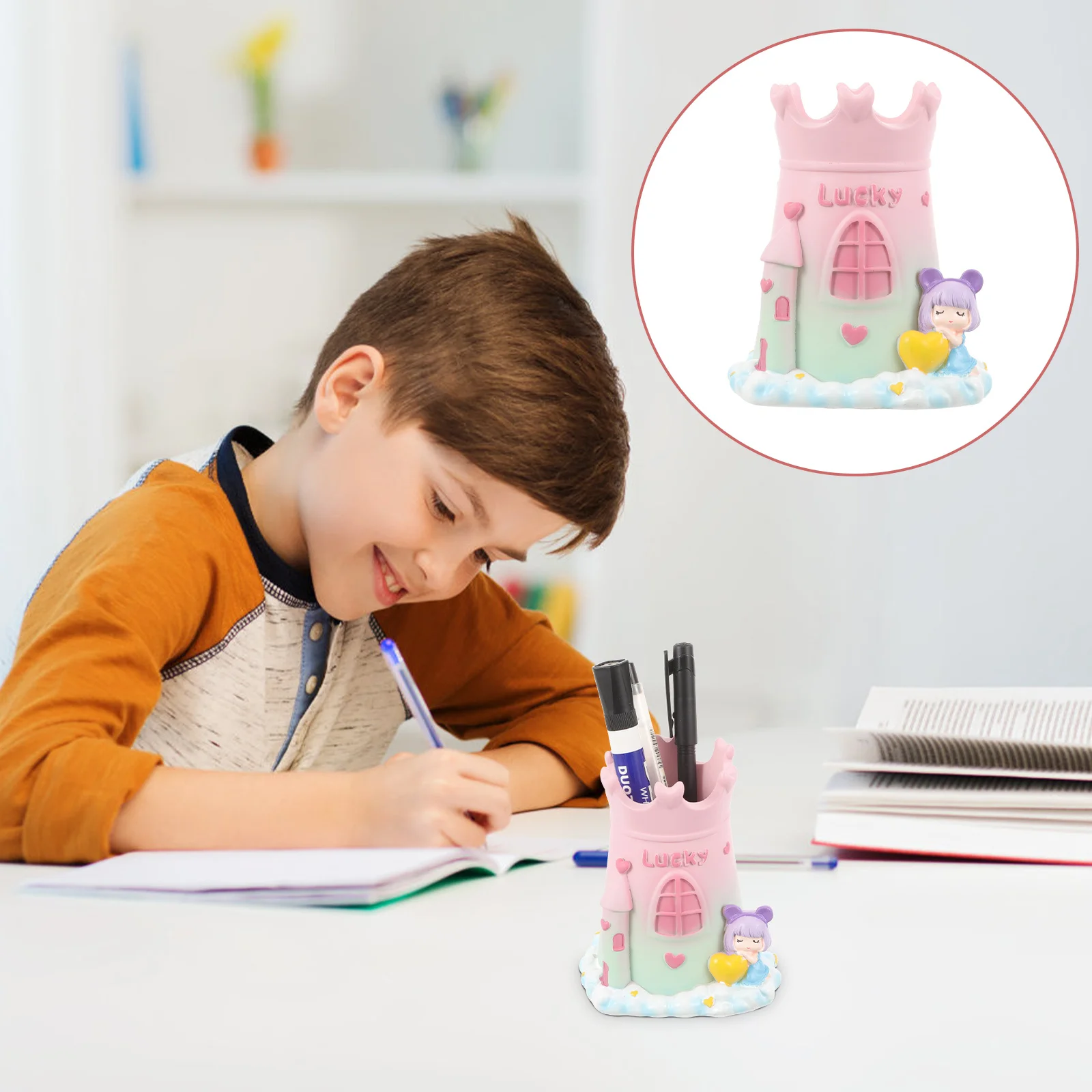 

Cartoon Resin Pen Holder Desktop Organizer Home Office Desk Pen Storage Organizer Cute Art Supplies Storage