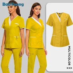 Nursing Scrubs Women Medical Tops Short Sleeve Surgical Pet Shop Beauty Salon Work Uniform Blouse Costume Shirts