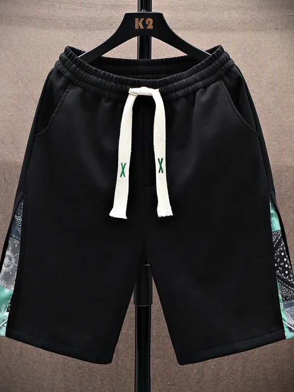 

Новые летние мужские повседневные брюки-капри прямого кроя, свободные, универсальные, для спорта, модные, с вставками, больших размеров, на эластичном поясе