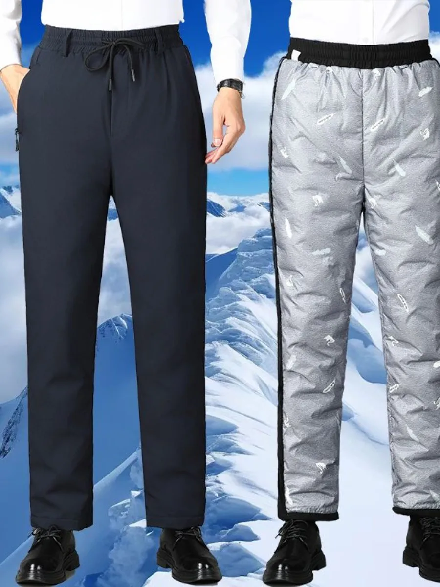 

Men's down Pants Thiened Du down Warm Winter Leisure Trousers Windproof Dad Clothes Outerwear for Middle-Aged And ly
