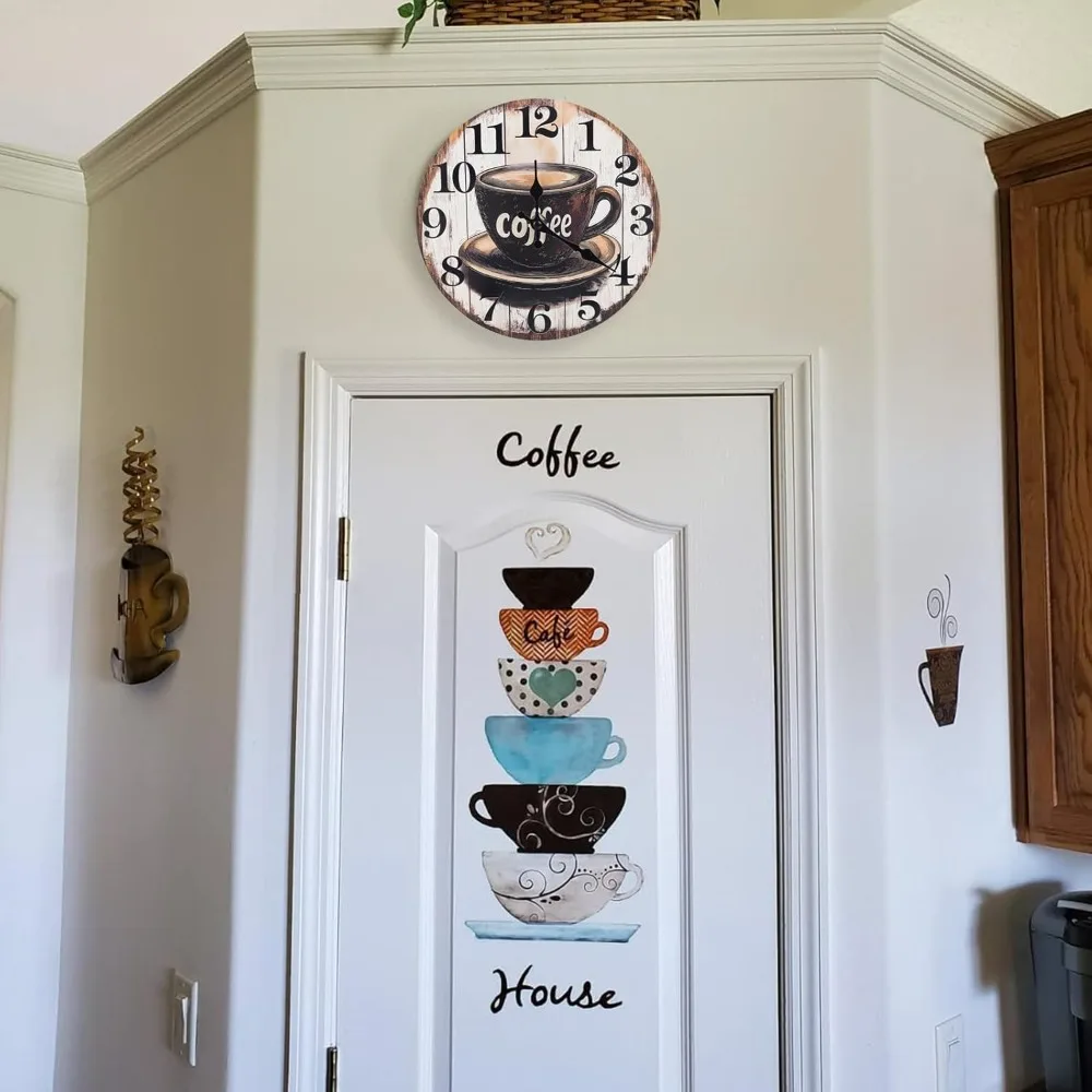 

Kitchen clock, retro glass coffee logo decoration, battery powered, 8 inches