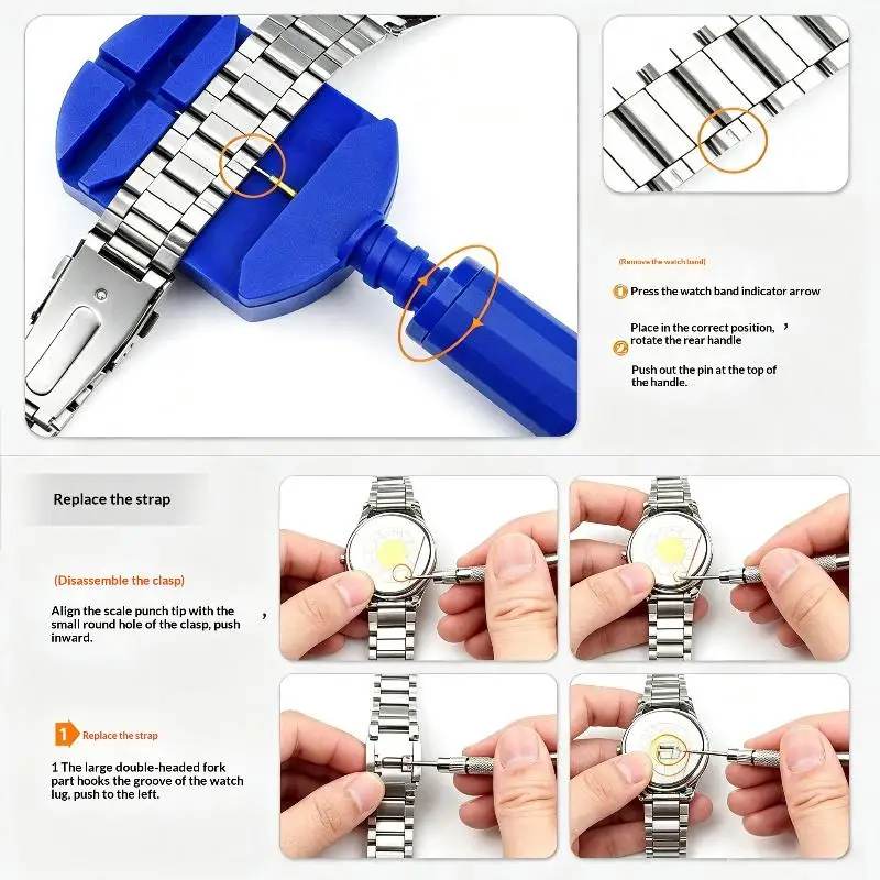 Uhrenreparatur-Werkzeugset, tolles Geschenk für Uhrensammler, Gehäuseöffner, Armbandentferner, Schraubendreher, Hebelwerkzeug zur Uhrenanpassung – Detail 10