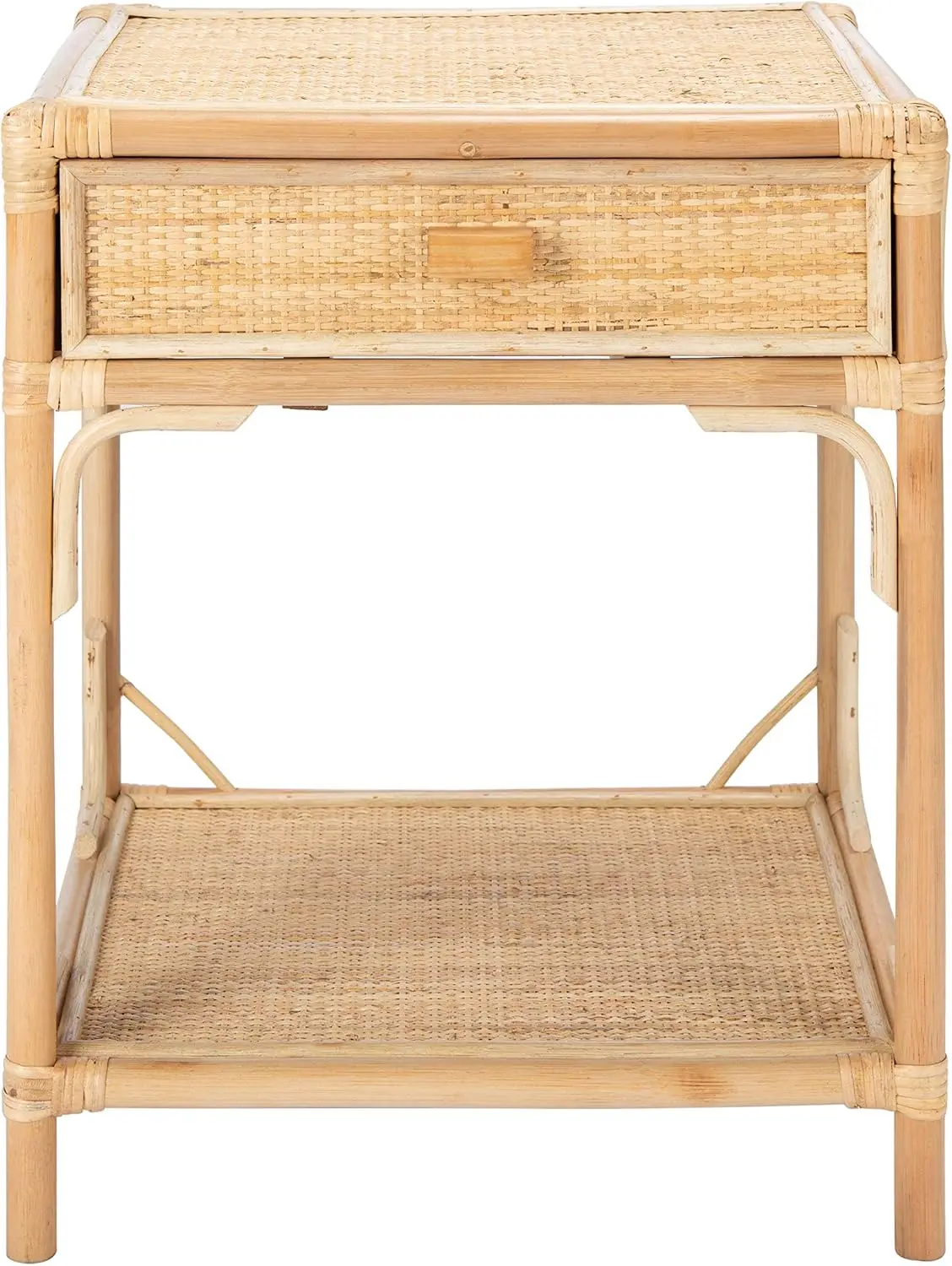 

Home Collection – Roya Natural Nightstand with Drawer & Shelf, Coastal Accent Table, Bamboo-Style Frame & Rattan Drawer (NST