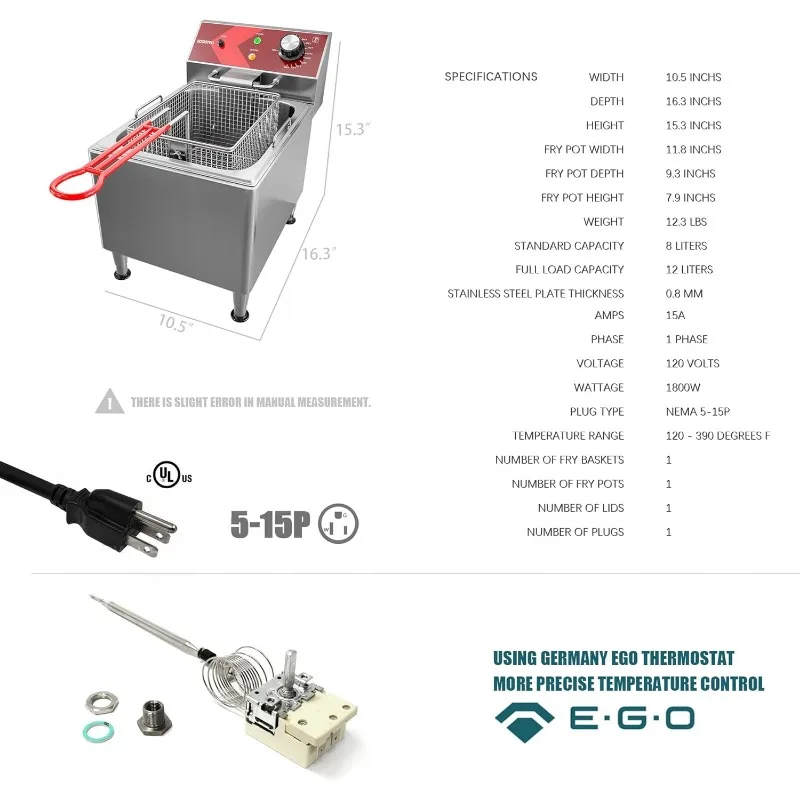 مقلاة عميقة مع سلة تجارية 12 لتر مقلاة كهربائية من الفولاذ المقاوم للصدأ مقالي عميقة للمطعم والمنزل