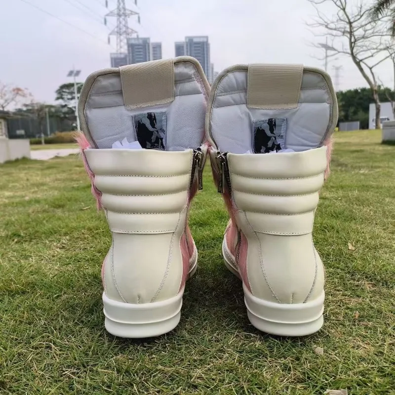 New Pink High-top Sneakers for Women, European and American Trendy Thick-soled Lace-up Casual Shoes for Couples