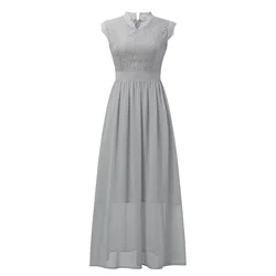 Sexy Hollow V-Neck Sleeveless Lace Splicing Chiffon High Low Two Layers Long Dress