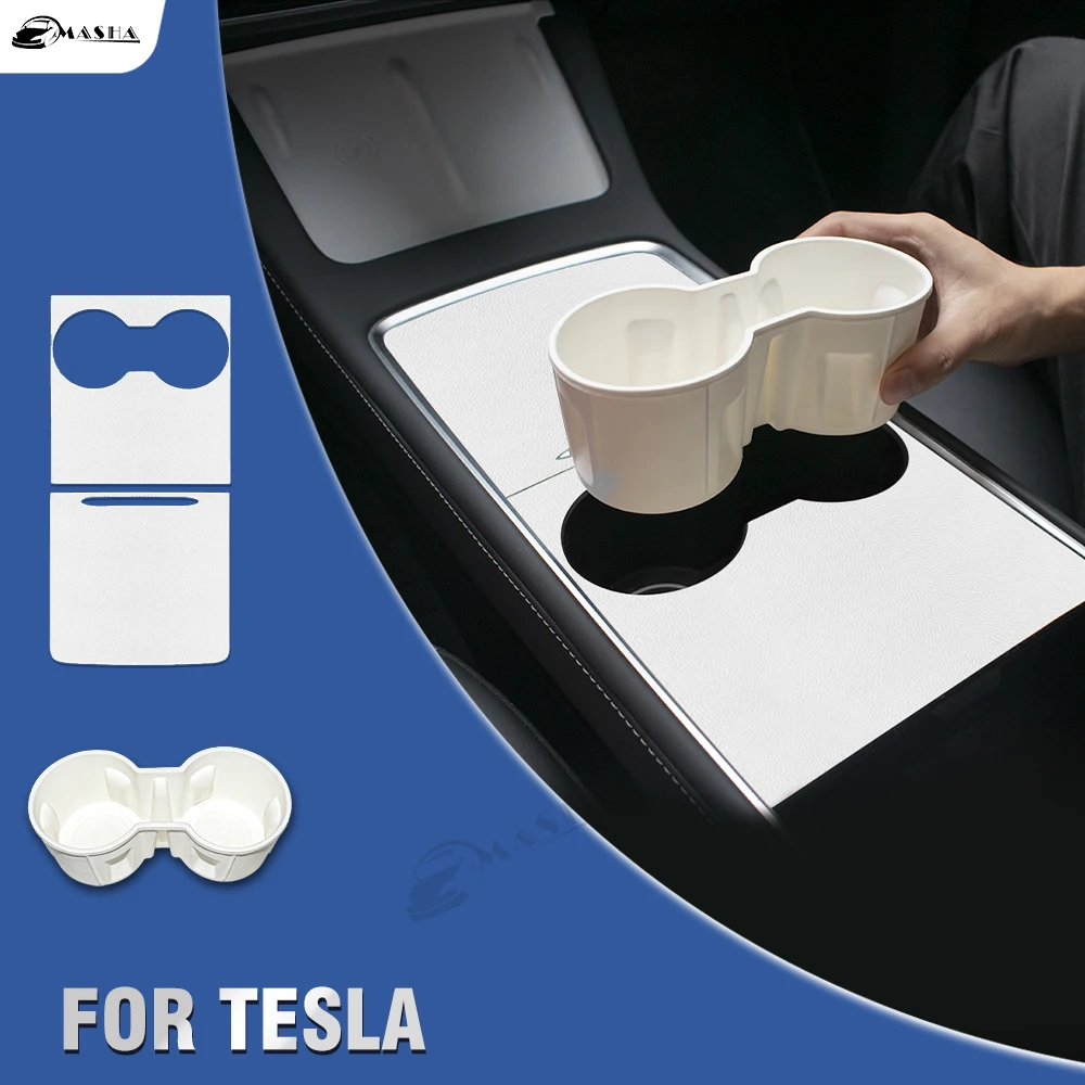 For Tesla Model Y / 3 2021- 2023 Center Console Cover Water Cup Mat Coasters Slots Protector Central Control Wrap Panel Sticker