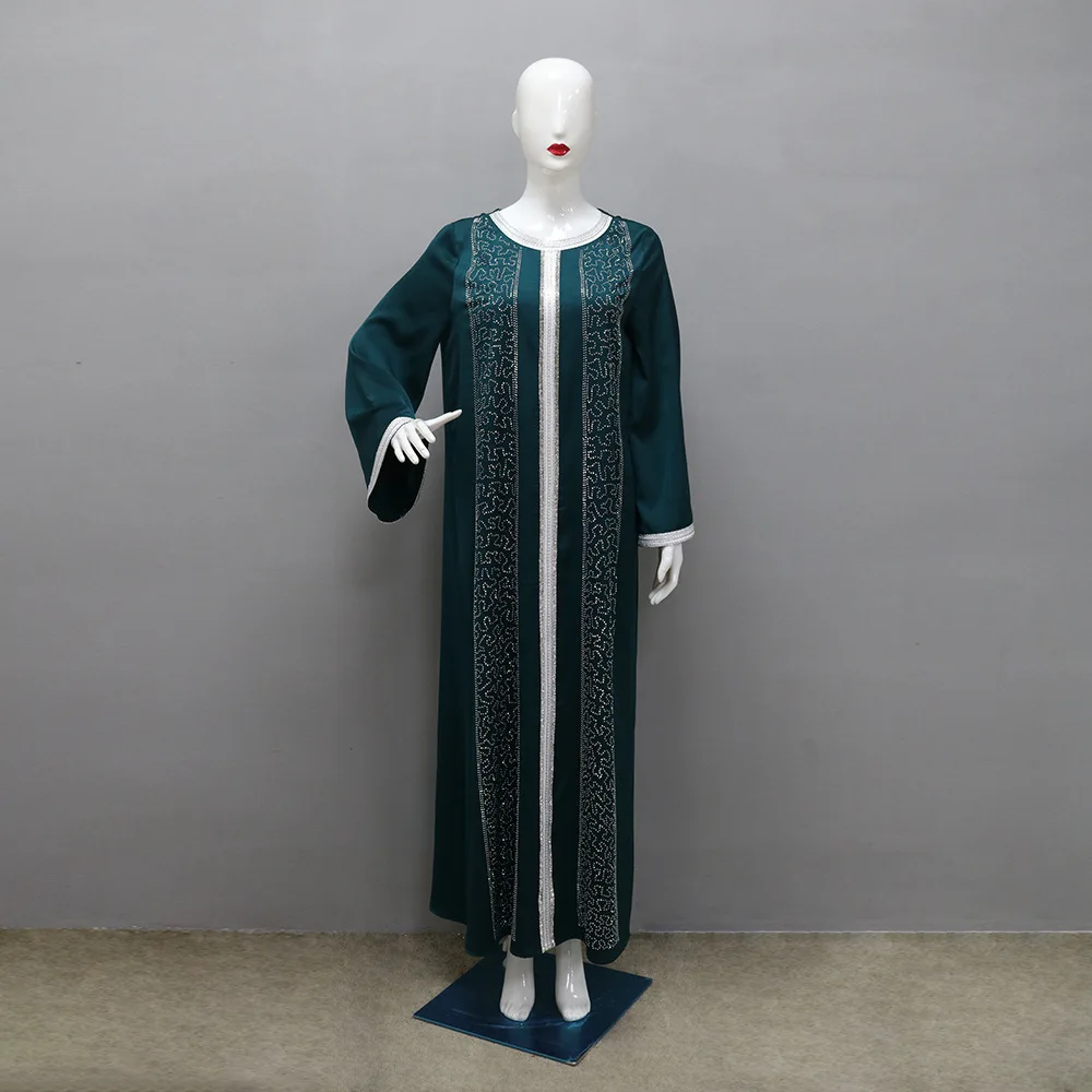 Muslim Fashion Loose Dubai Abaya Long Dresses Women Diamond Webbing Loose Robe Abaya African Dresses for Women Musulman Djellaba