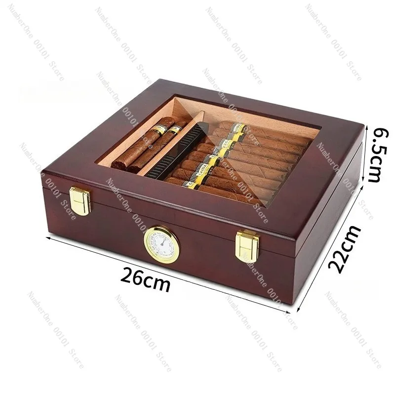 Wooden Cigar Humidor Glass Top Cigar Box Constant Humidity Storage Case Transparent Display Cigar Storage Box