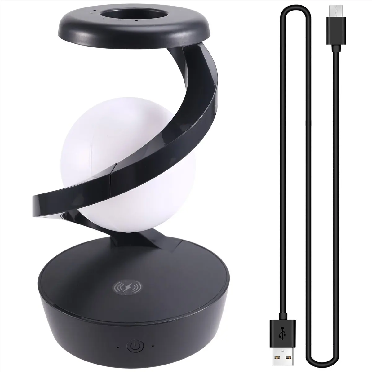 Perfect Fit LED 360° Rotating Night Light with Wireless Charger Cordless Desk Lamp Rechargeable LED Levitating Night Light Grey