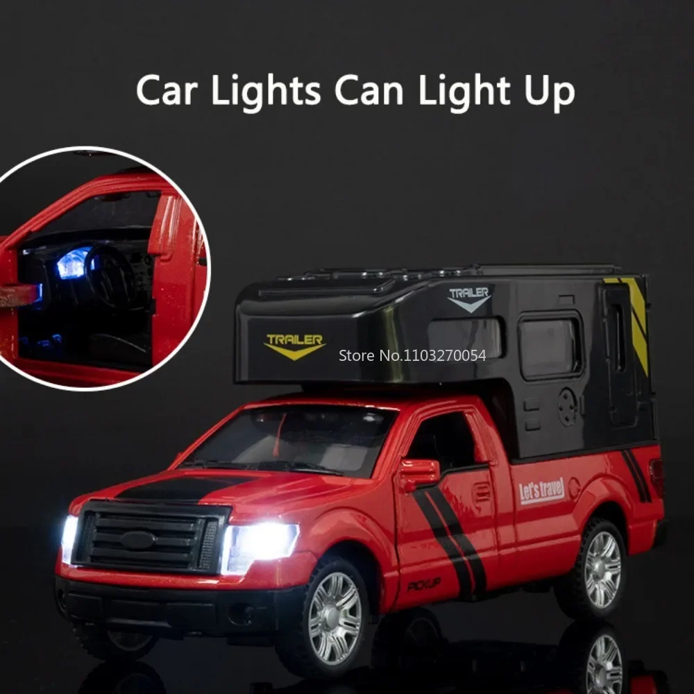 1:32 escala F-150 modelo de carro brinquedos diecast liga rv corpo metal som luz portas abertas puxar para trás modelos para meninos presentes decoração