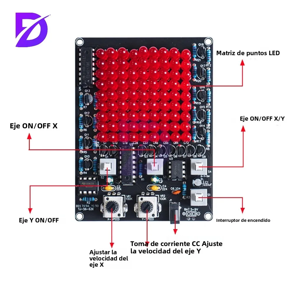DC4.5-9V 81 Kit de luz de seguimiento LED juego eje X/Y luz de flujo ajustable móvil Kit electrónico de soldadura DIY