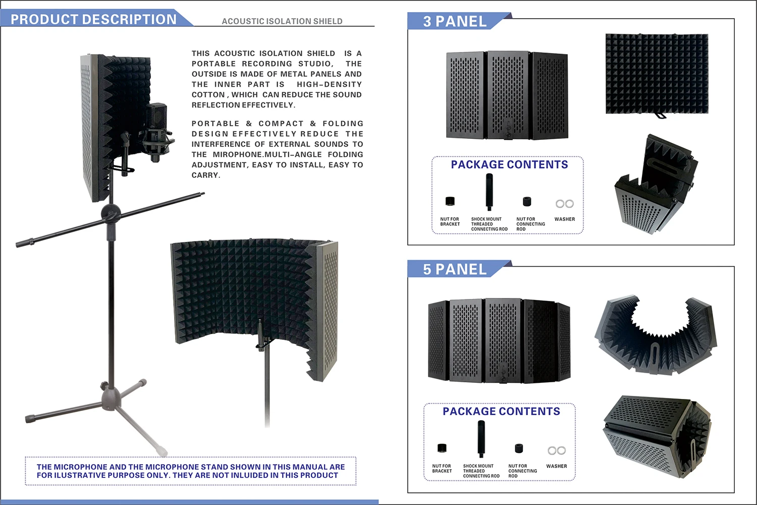 GAZ-300A Recording microphone reflexion filter Microphone portable vocal booth Studio Microphone sound Isolation shield